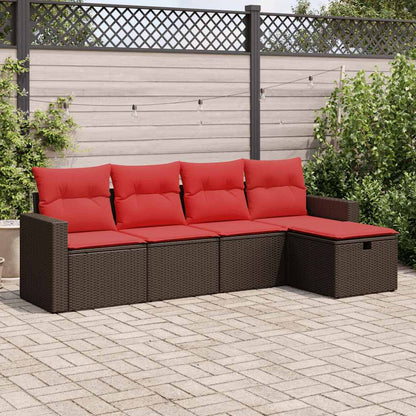 5-tlg. Garten-Sofagarnitur mit Kissen Braun Poly Rattan