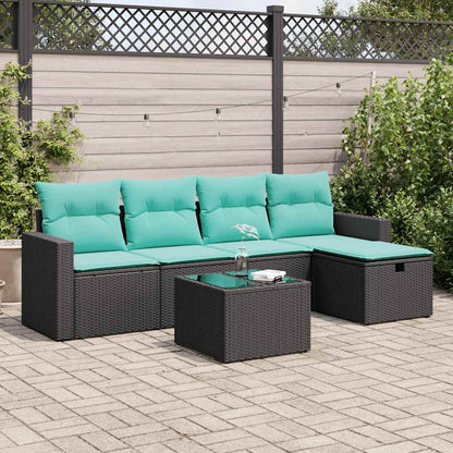 6-tlg. Garten-Sofagarnitur mit Kissen Schwarz Poly Rattan