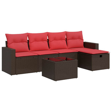 vidaXL Salon de jardin 6 pcs avec coussins Marron Résine tressée
