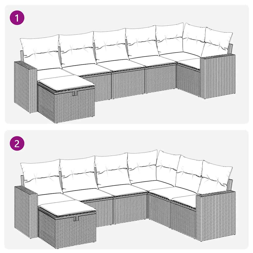 vidaXL 7-tlg. Garten-Sofagarnitur mit Kissen Braun Poly Rattan