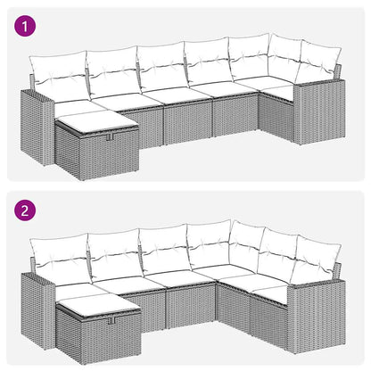 vidaXL 7-tlg. Garten-Sofagarnitur mit Kissen Braun Poly Rattan