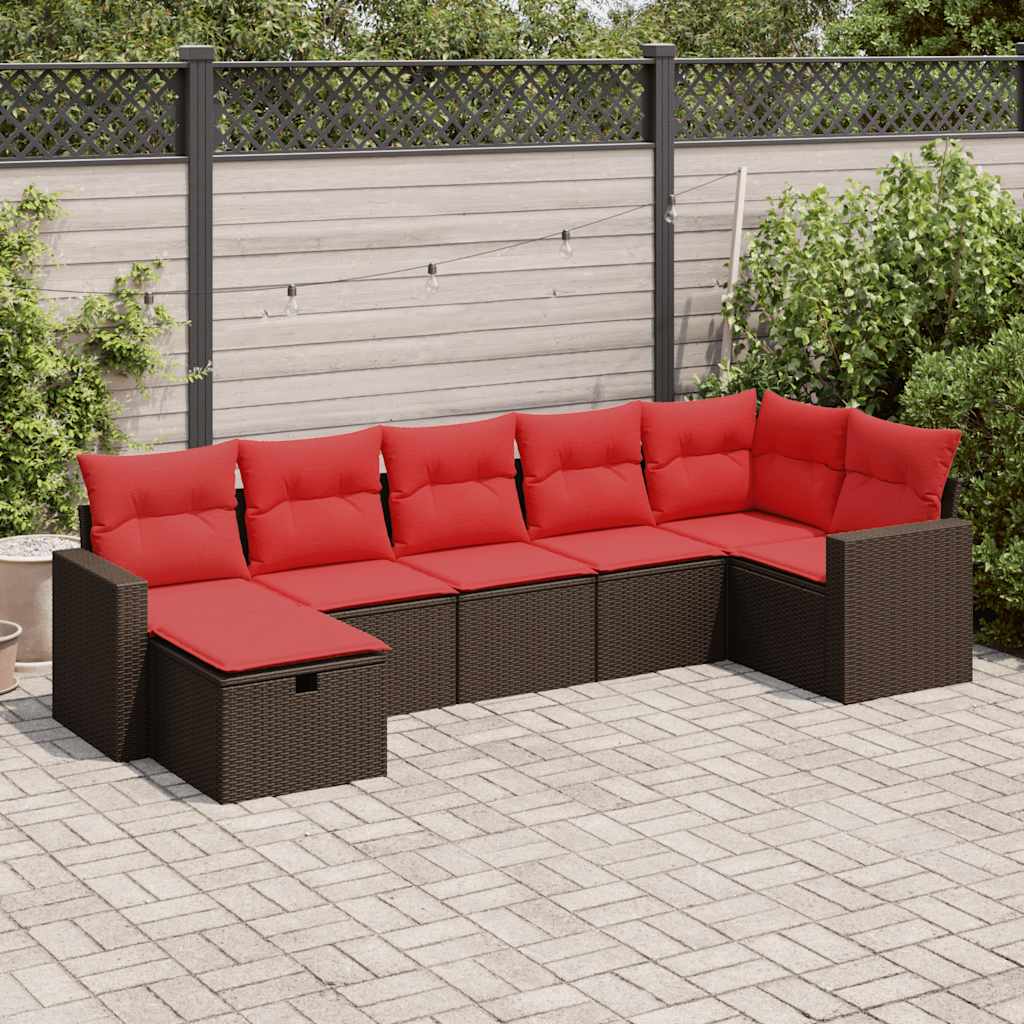 vidaXL 7-tlg. Garten-Sofagarnitur mit Kissen Braun Poly Rattan