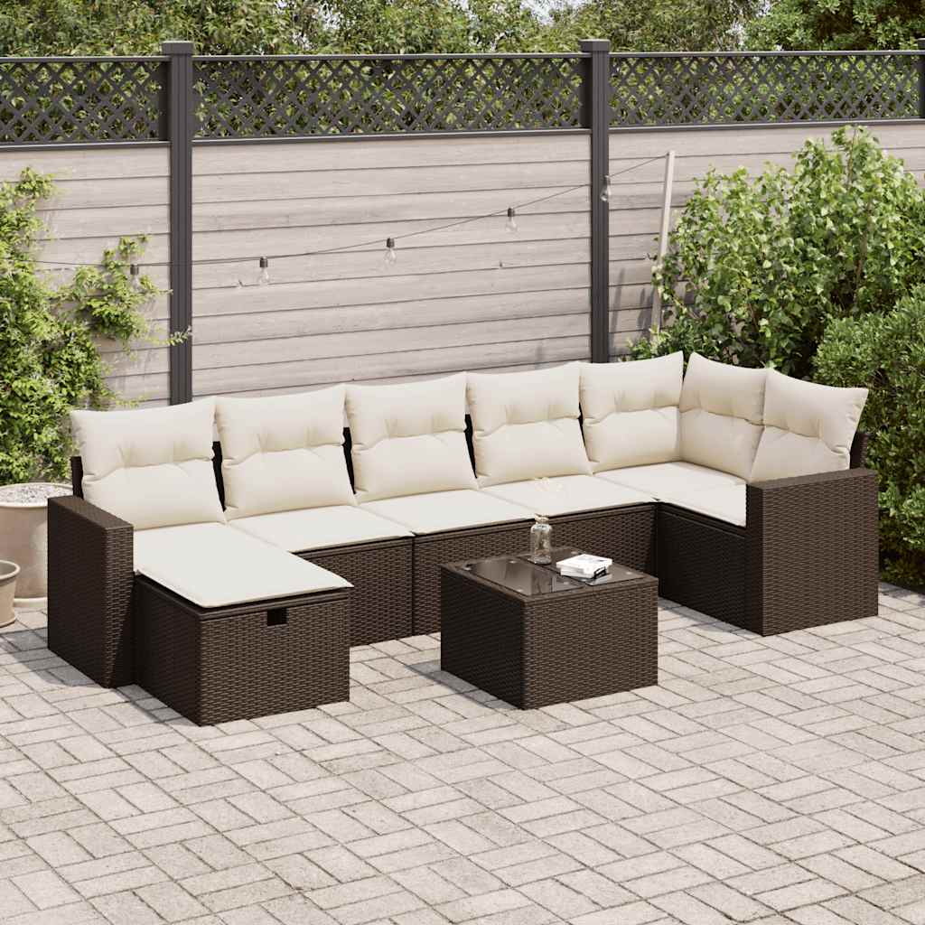 8-tlg. Garten-Sofagarnitur mit Kissen Braun Poly Rattan