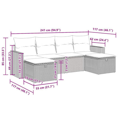 vidaXL 6-tlg. Garten-Sofagarnitur mit Kissen Schwarz Poly Rattan