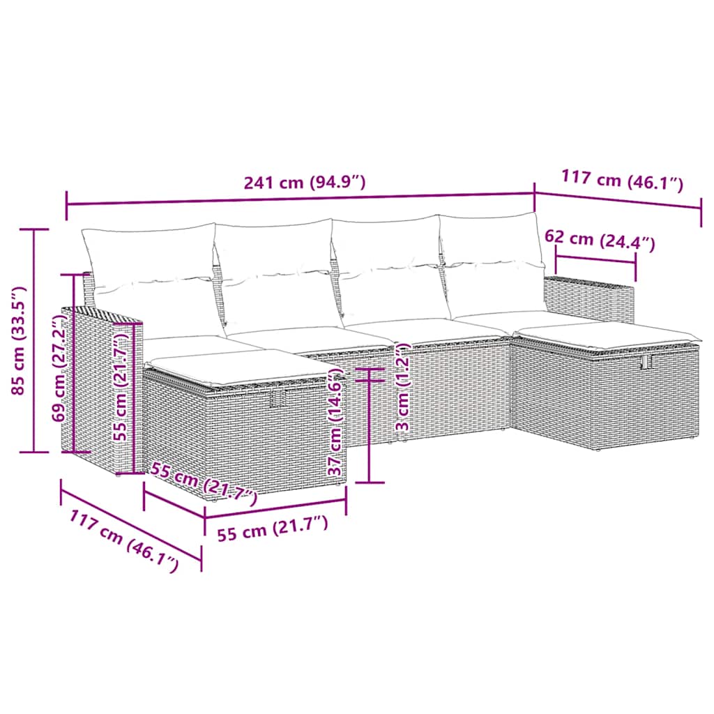 vidaXL Ensemble de canapés de jardin 6 pcs avec coussins gris résine tressée