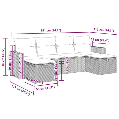 vidaXL Ensemble de canapés de jardin 6 pcs avec coussins gris résine tressée