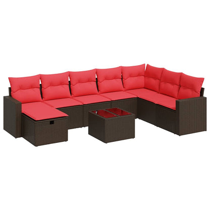 vidaXL Ensemble de canapés de jardin 9 pcs avec coussins résine tressée marron