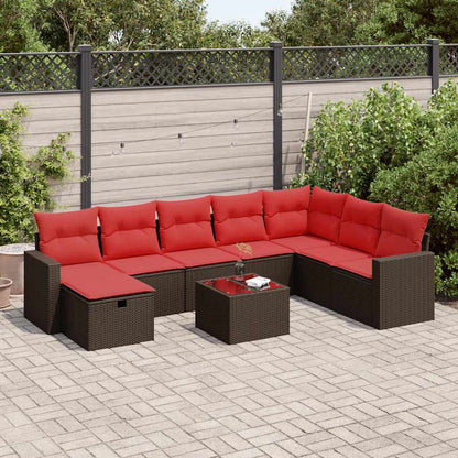 vidaXL Ensemble de canapés de jardin 9 pcs avec coussins résine tressée marron