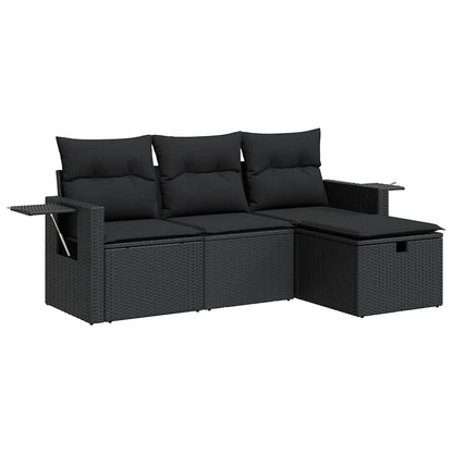 vidaXL 4-tlg. Garten-Sofagarnitur mit Kissen Schwarz Poly Rattan