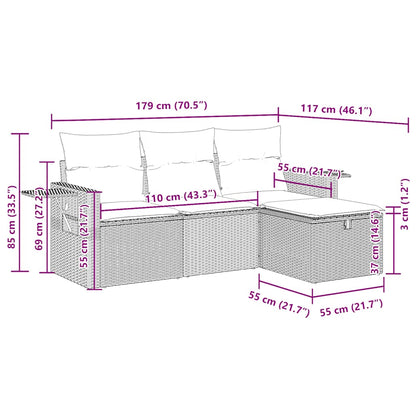 vidaXL 4-tlg. Garten-Sofagarnitur mit Kissen Schwarz Poly Rattan