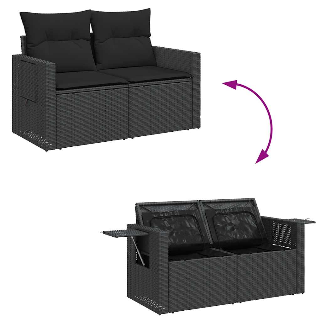 vidaXL 4-tlg. Garten-Sofagarnitur mit Kissen Schwarz Poly Rattan