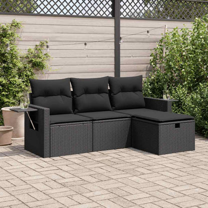 vidaXL 4-tlg. Garten-Sofagarnitur mit Kissen Schwarz Poly Rattan