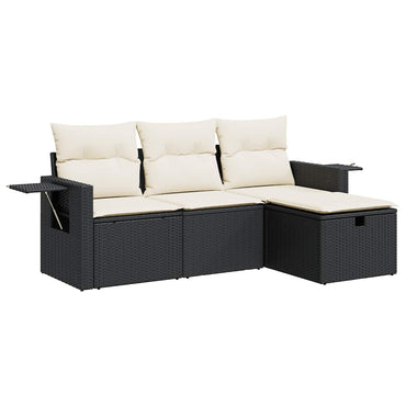vidaXL 4-tlg. Garten-Sofagarnitur mit Kissen Schwarz Poly Rattan