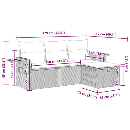 vidaXL 4-tlg. Garten-Sofagarnitur mit Kissen Schwarz Poly Rattan