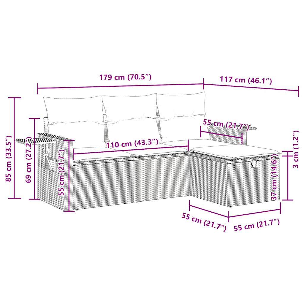 vidaXL 4-tlg. Garten-Sofagarnitur mit Kissen Beige Poly Rattan