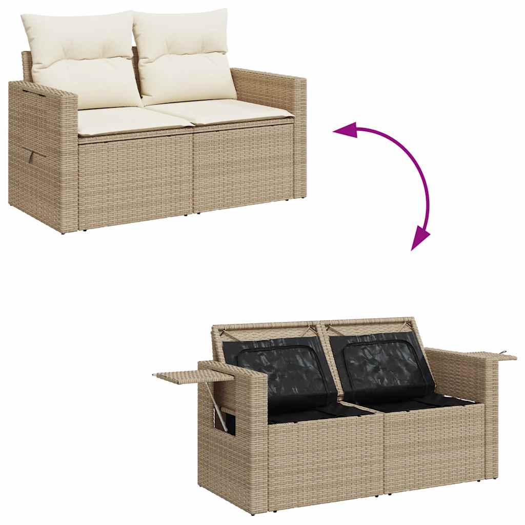 vidaXL 4-tlg. Garten-Sofagarnitur mit Kissen Beige Poly Rattan