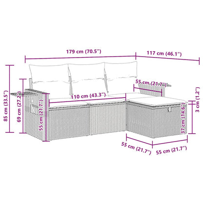 vidaXL 4-tlg. Garten-Sofagarnitur mit Kissen Beige Poly Rattan