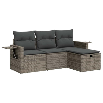 vidaXL Salon de jardin 4 pcs avec coussins Gris Résine tressée