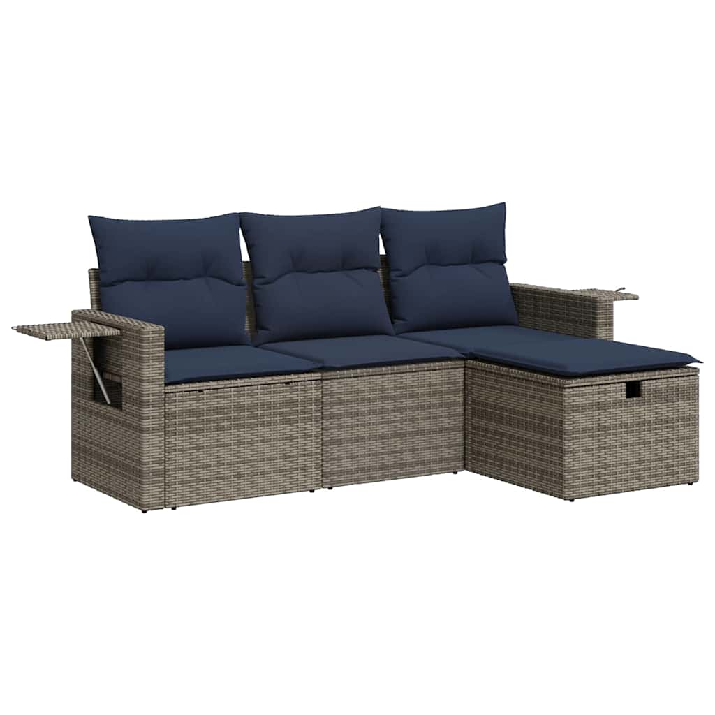 vidaXL 4-tlg. Garten-Sofagarnitur mit Kissen Grau Poly Rattan
