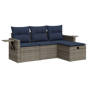 vidaXL 4-tlg. Garten-Sofagarnitur mit Kissen Grau Poly Rattan