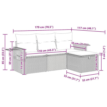 vidaXL 4-tlg. Garten-Sofagarnitur mit Kissen Grau Poly Rattan