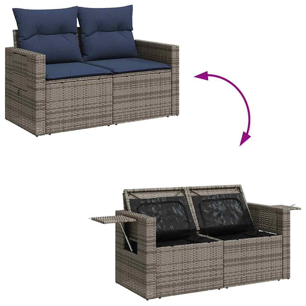 vidaXL 4-tlg. Garten-Sofagarnitur mit Kissen Grau Poly Rattan