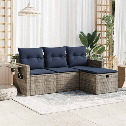 vidaXL 4-tlg. Garten-Sofagarnitur mit Kissen Grau Poly Rattan