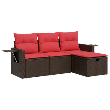 vidaXL 4-tlg. Garten-Sofagarnitur mit Kissen Braun Poly Rattan