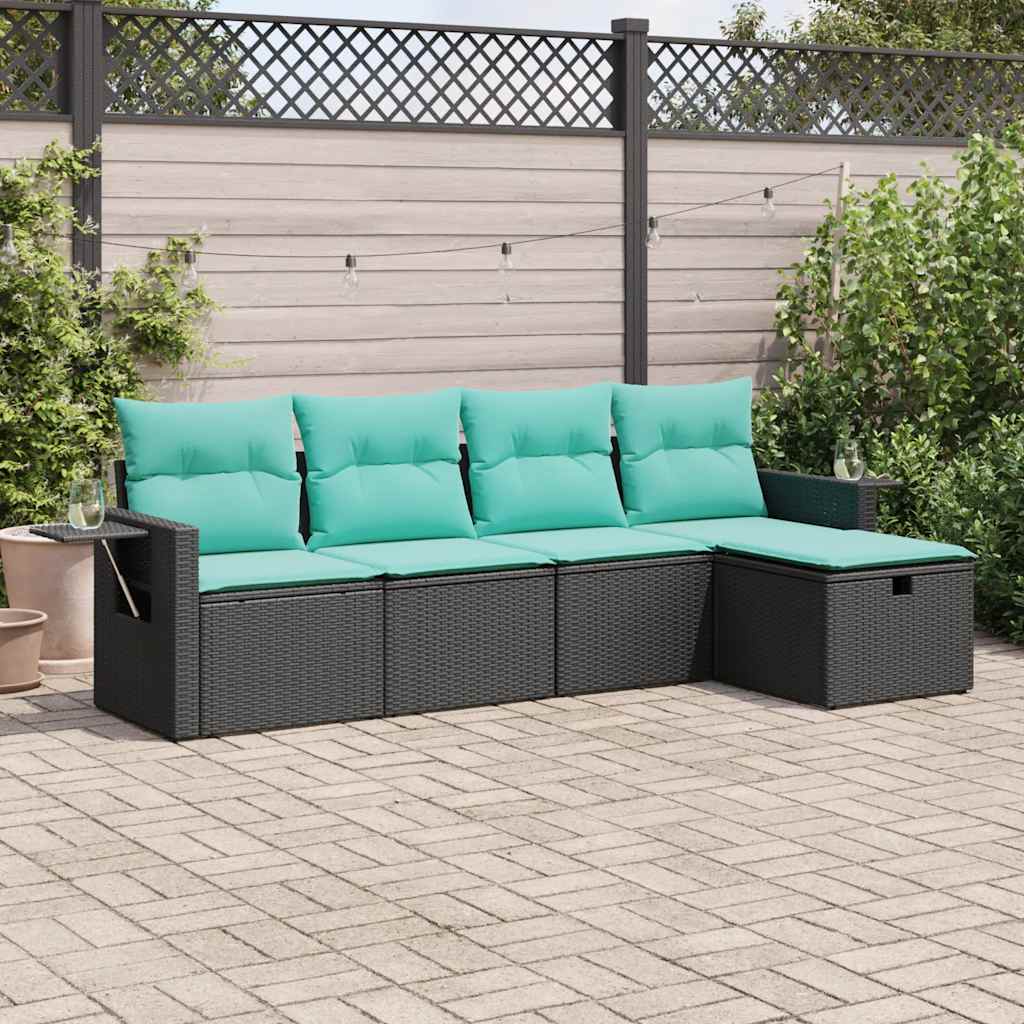 5-tlg. Garten-Sofagarnitur mit Kissen Schwarz Poly Rattan