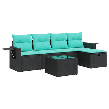 vidaXL 6-tlg. Garten-Sofagarnitur mit Kissen Schwarz Poly Rattan