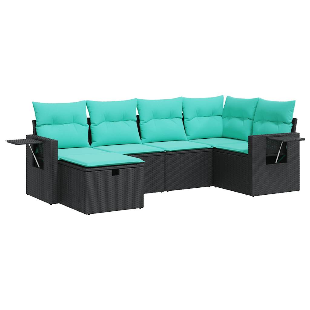 vidaXL 6-tlg. Garten-Sofagarnitur mit Kissen Schwarz Poly Rattan