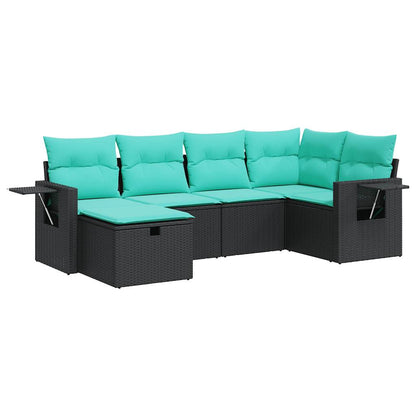 vidaXL 6-tlg. Garten-Sofagarnitur mit Kissen Schwarz Poly Rattan