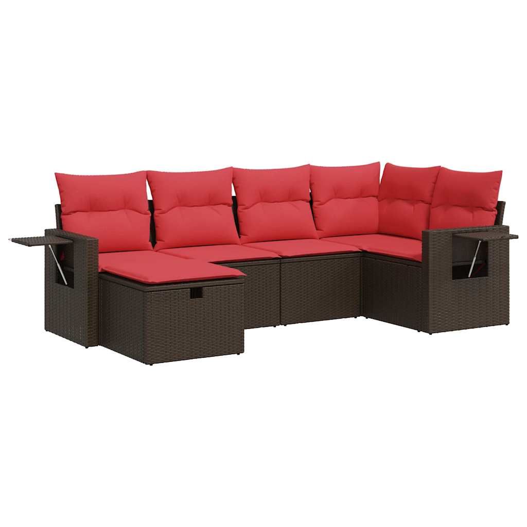 vidaXL Salon de jardin 6 pcs avec coussins Marron Résine tressée