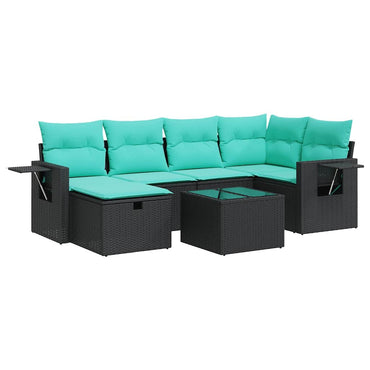 vidaXL 7-tlg. Garten-Sofagarnitur mit Kissen Schwarz Poly Rattan