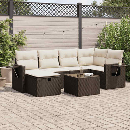 7-tlg. Garten-Sofagarnitur mit Kissen Braun Poly Rattan