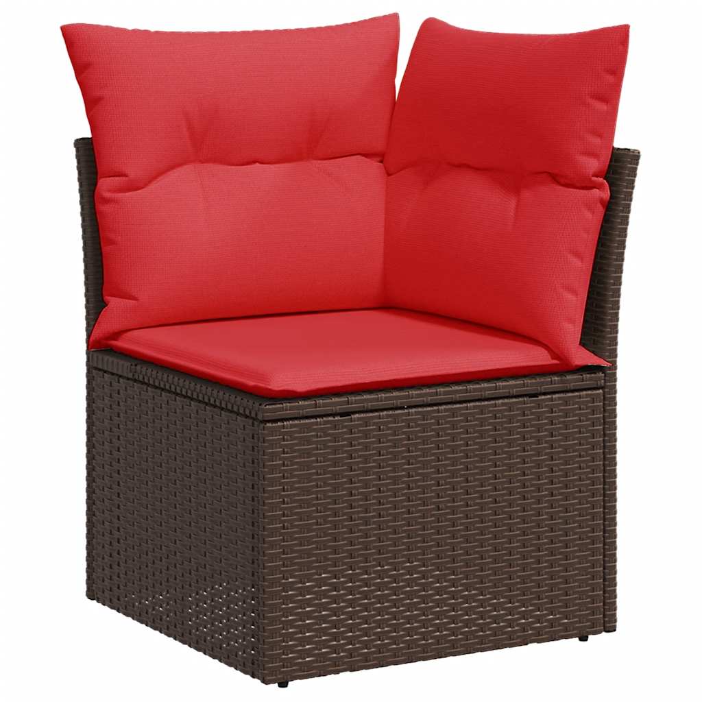 7-tlg. Garten-Sofagarnitur mit Kissen Braun Poly Rattan