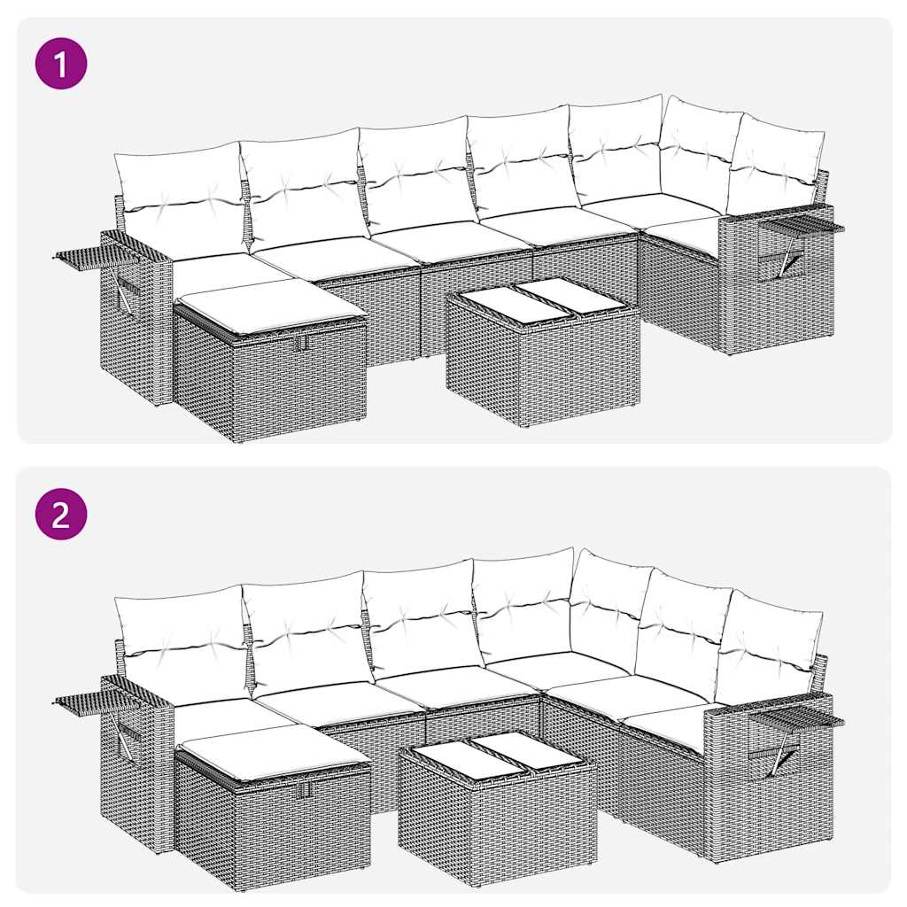 vidaXL 8-tlg. Garten-Sofagarnitur mit Kissen Braun Poly Rattan