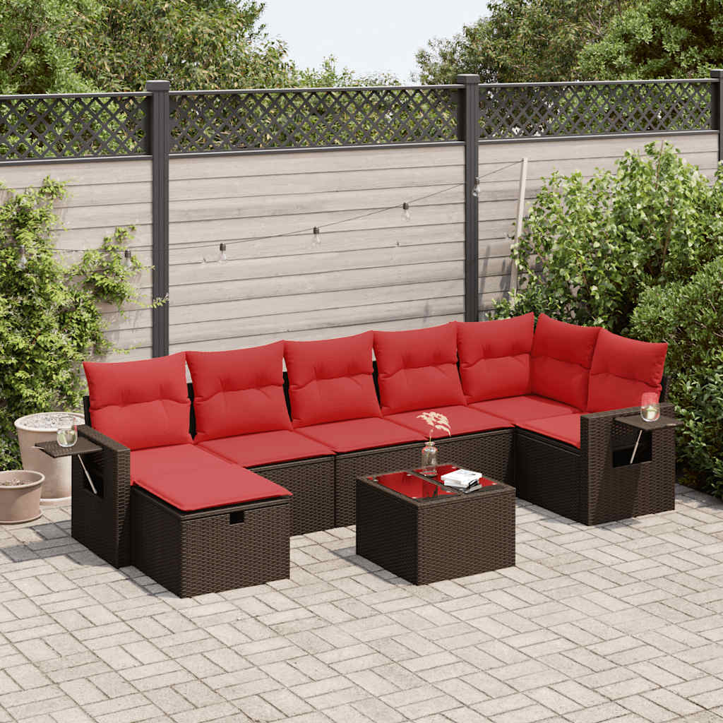 vidaXL 8-tlg. Garten-Sofagarnitur mit Kissen Braun Poly Rattan