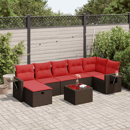 vidaXL 8-tlg. Garten-Sofagarnitur mit Kissen Braun Poly Rattan