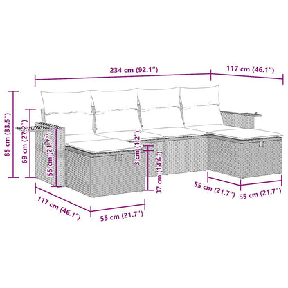 vidaXL 6-tlg. Garten-Sofagarnitur mit Kissen Schwarz Poly Rattan