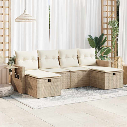 6-tlg. Garten-Sofagarnitur mit Kissen Beige Poly Rattan