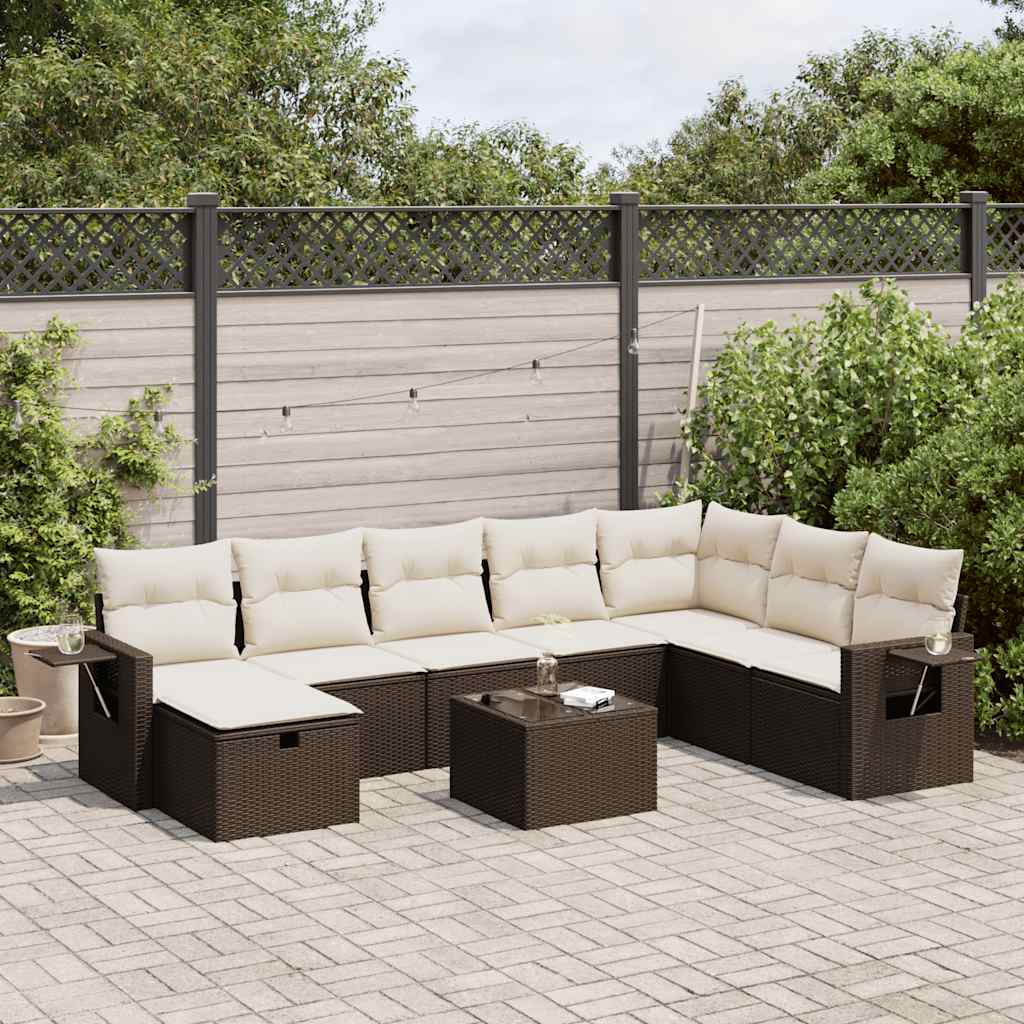 9-tlg. Garten-Sofagarnitur mit Kissen Braun Poly Rattan