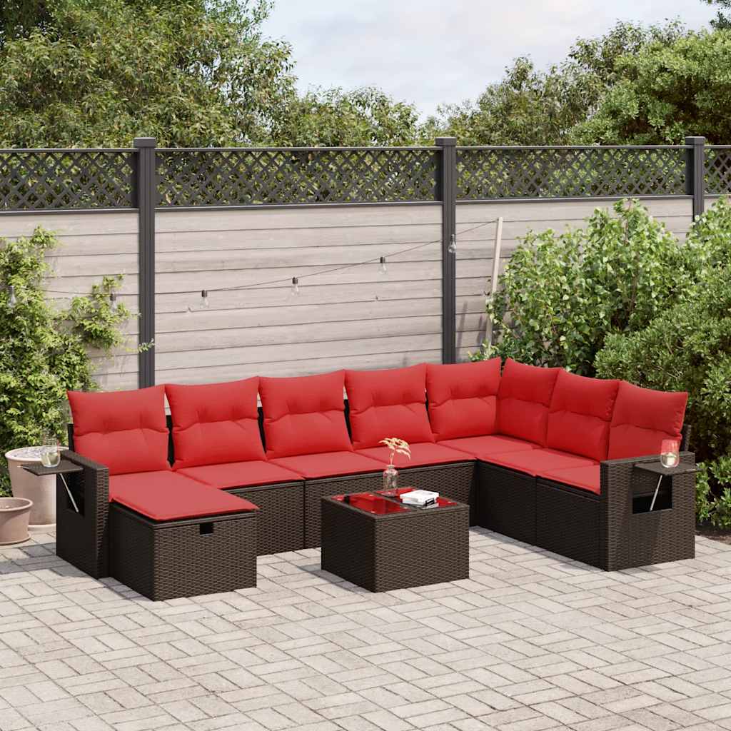 9-tlg. Garten-Sofagarnitur mit Kissen Braun Poly Rattan