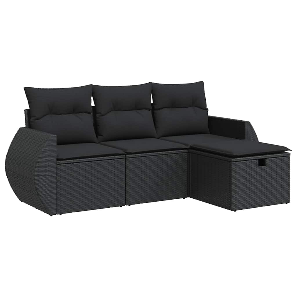vidaXL 4-tlg. Garten-Sofagarnitur mit Kissen Schwarz Poly Rattan