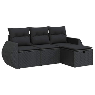 vidaXL 4-tlg. Garten-Sofagarnitur mit Kissen Schwarz Poly Rattan