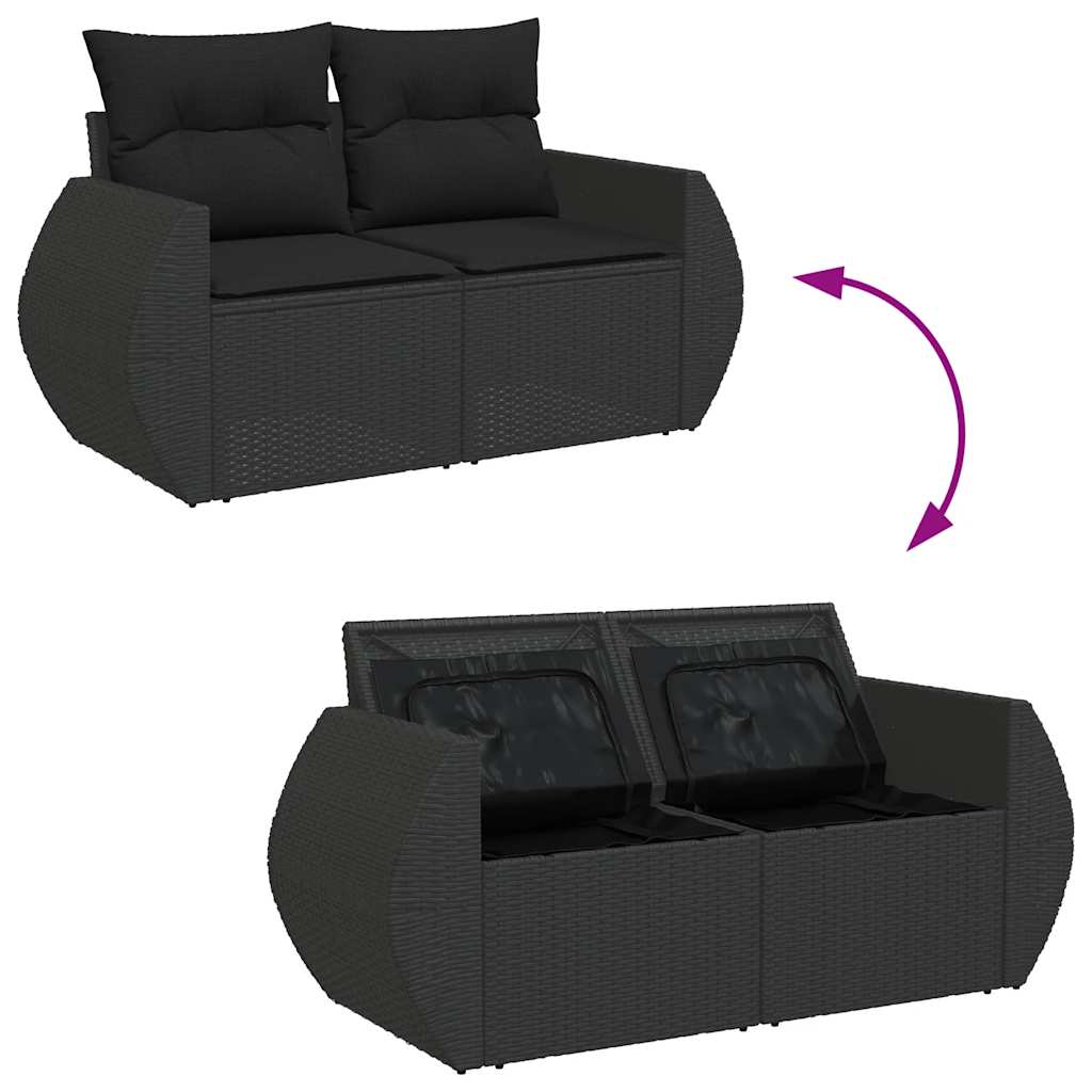 vidaXL 4-tlg. Garten-Sofagarnitur mit Kissen Schwarz Poly Rattan