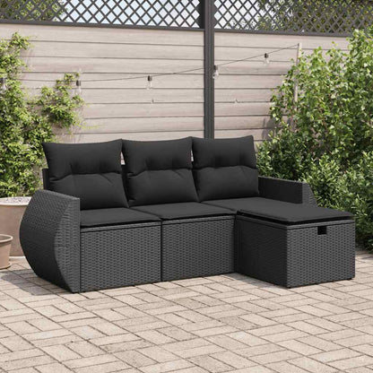 vidaXL 4-tlg. Garten-Sofagarnitur mit Kissen Schwarz Poly Rattan