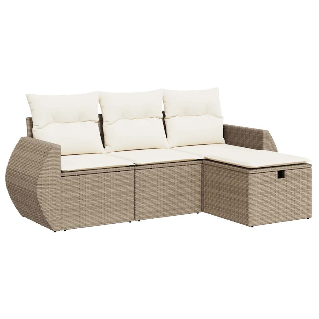 4-tlg. Garten-Sofagarnitur mit Kissen Beige Poly Rattan