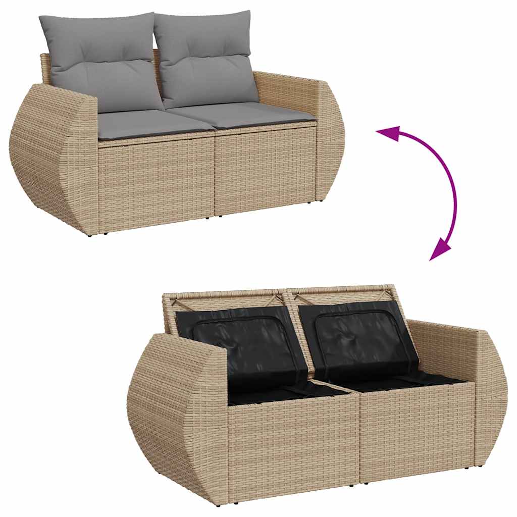 vidaXL 4-tlg. Garten-Sofagarnitur mit Kissen Beige Poly Rattan