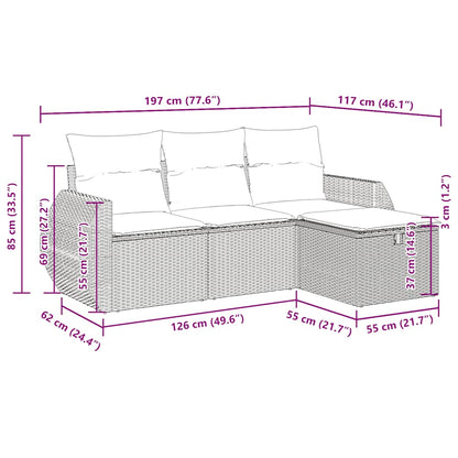 vidaXL 4-tlg. Garten-Sofagarnitur mit Kissen Beige Poly Rattan